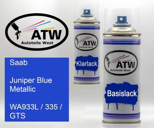 Saab, Juniper Blue Metallic, WA933L / 335 / GTS: 400ml Sprühdose + 400ml Klarlack - Set, von ATW Autoteile West.